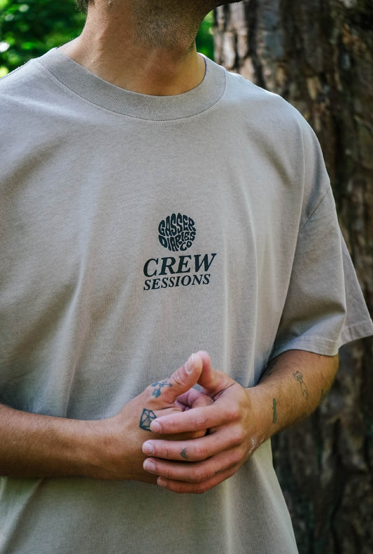 'CREW SESSIONS' Faded Box Tee - Tan