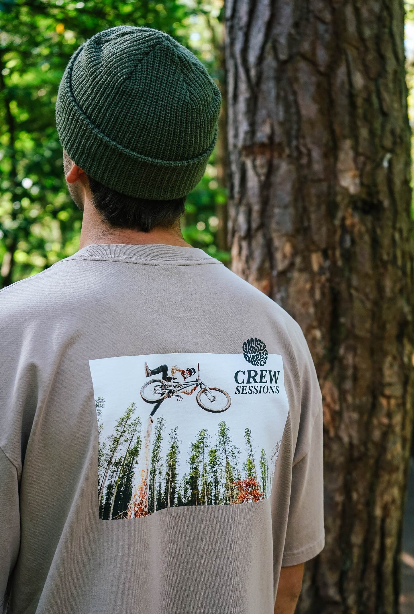 'CREW SESSIONS' Faded Box Tee - Tan